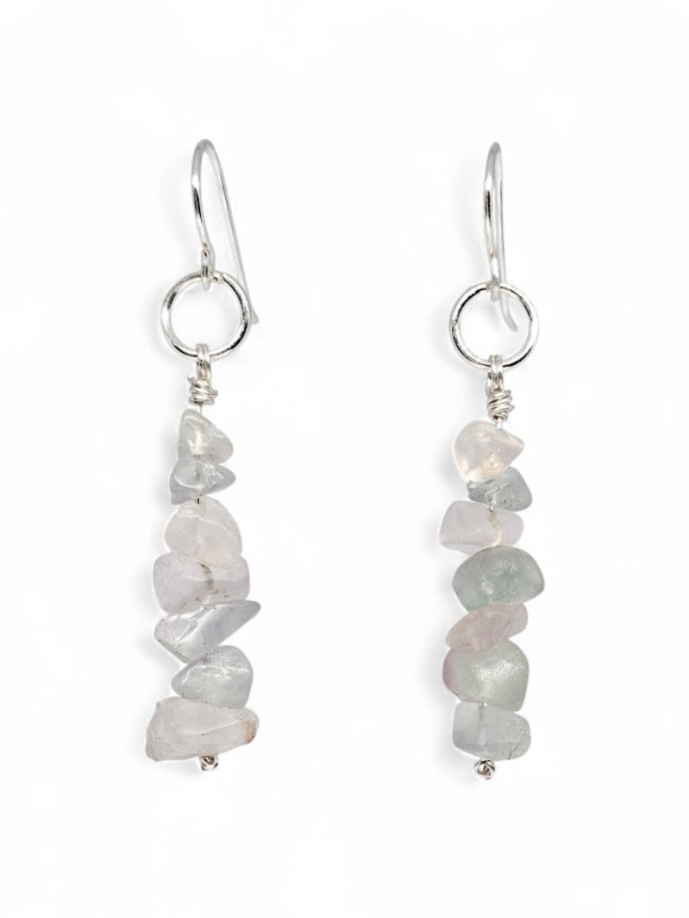 Fluorite Chip Earrings Natural Gemstone Silver Tone Dangle Boho Handmade